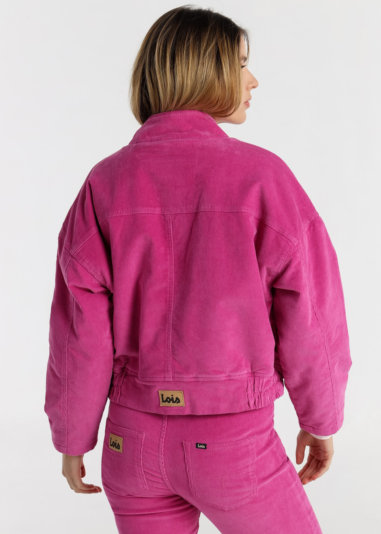 Cazadora corta pana rosa