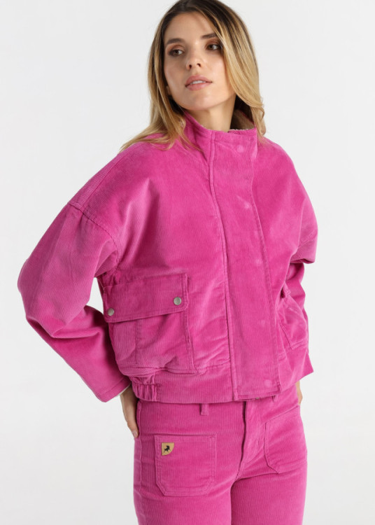 Cazadora corta pana rosa