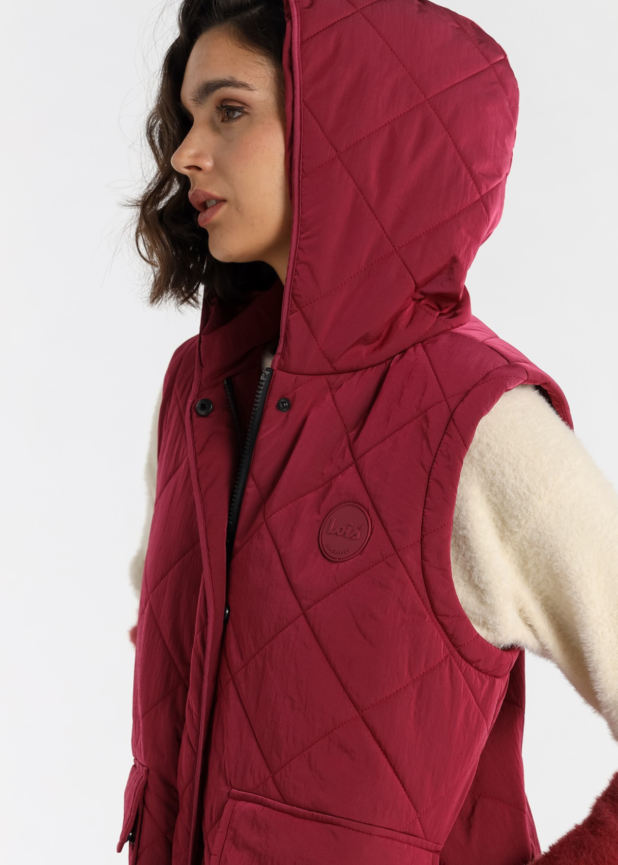 Chaleco Puffer Acolchado capucha rojo