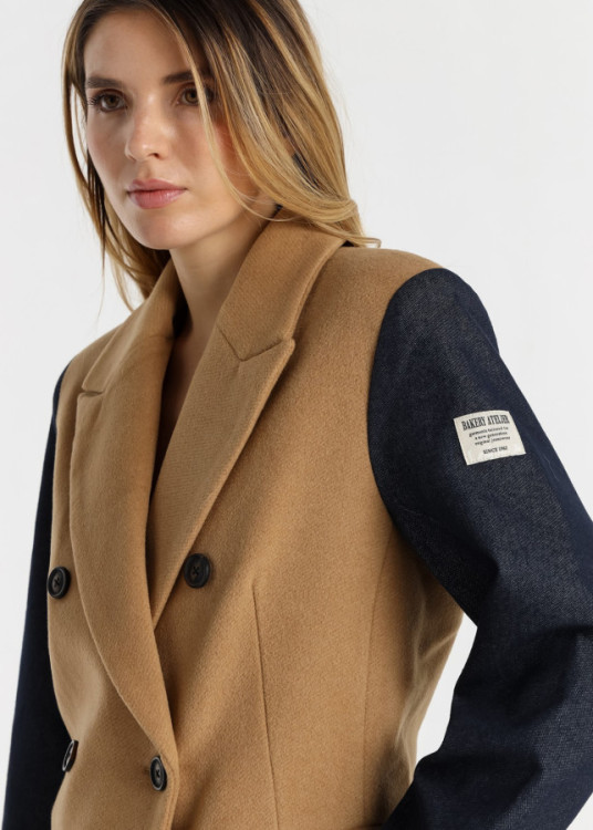Abrigo cruzado Con Mangas Denim marrón