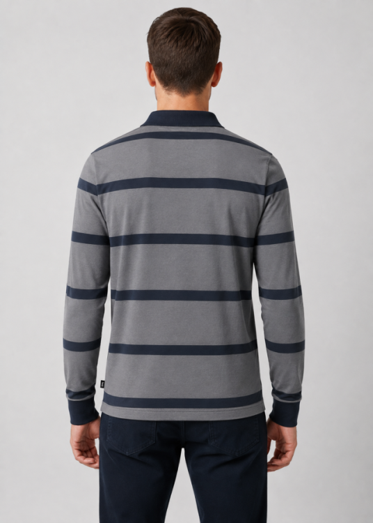 Polo Manga Larga Rayas cuello a contraste gris