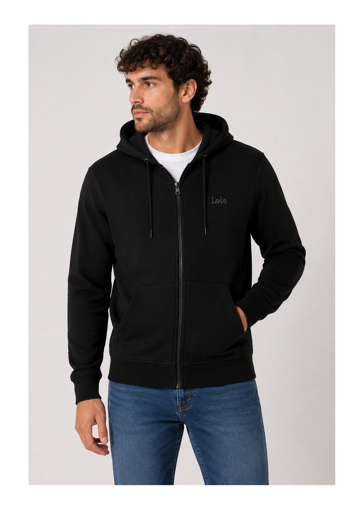 Sudadera Capucha Cremallera logo bordado azul