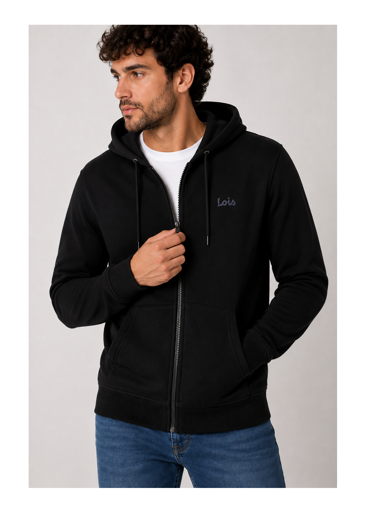 Sudadera Capucha Cremallera logo bordado azul