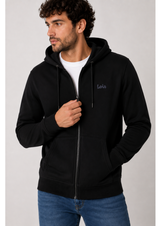 Sudadera Capucha Cremallera logo bordado azul