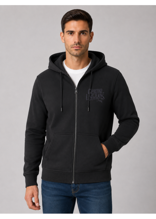 Sudadera Capucha cremallera Gráfica Genuine negra