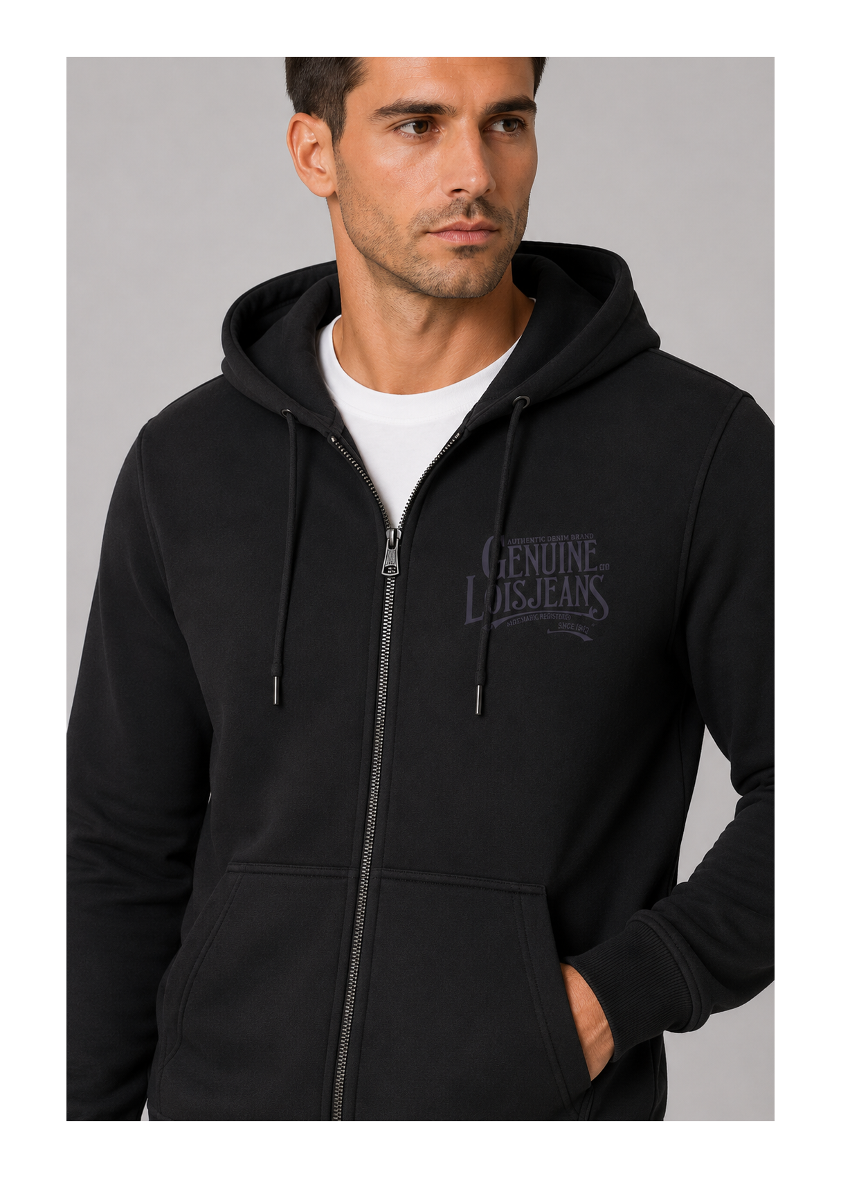 Sudadera Capucha cremallera Gráfica Genuine negra