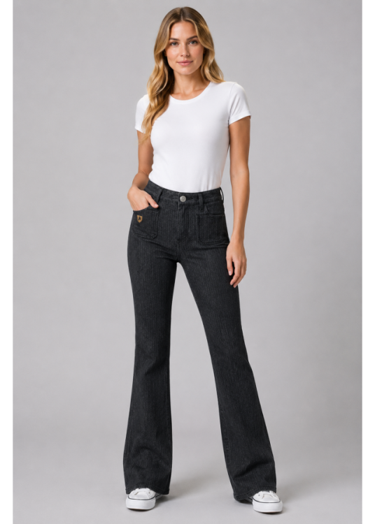 Pantalón bootcut Color Pana Bolsillos De Plastrón negro