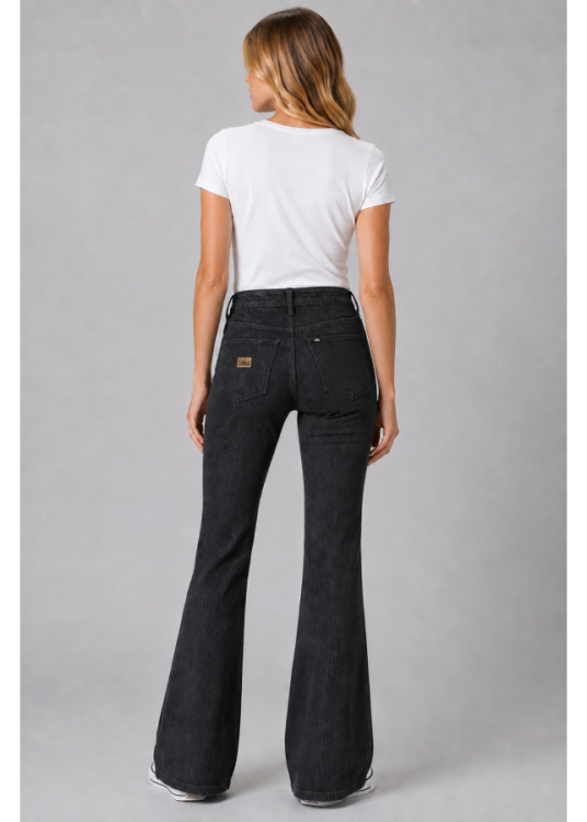 Pantalón bootcut Color Pana Bolsillos De Plastrón negro