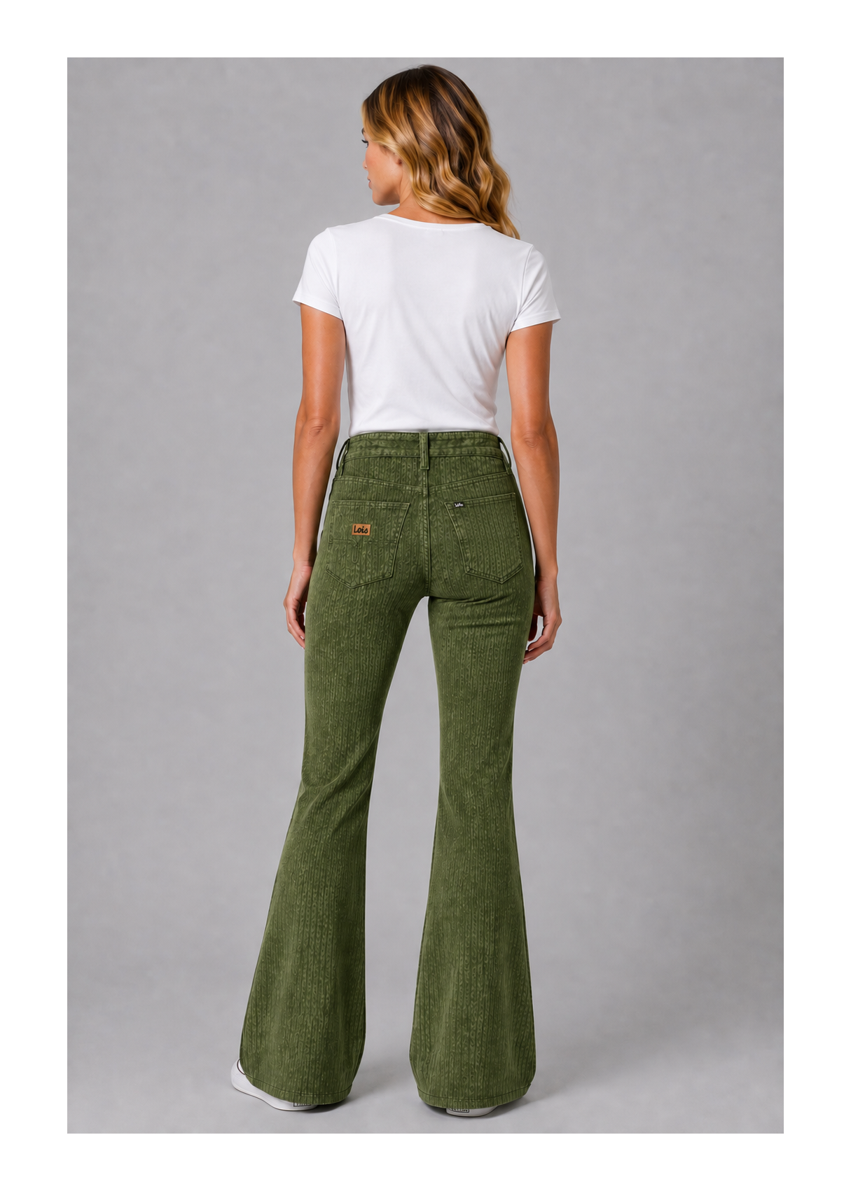 Pantalón Flare Pana Bolsillos De Plastrón verde