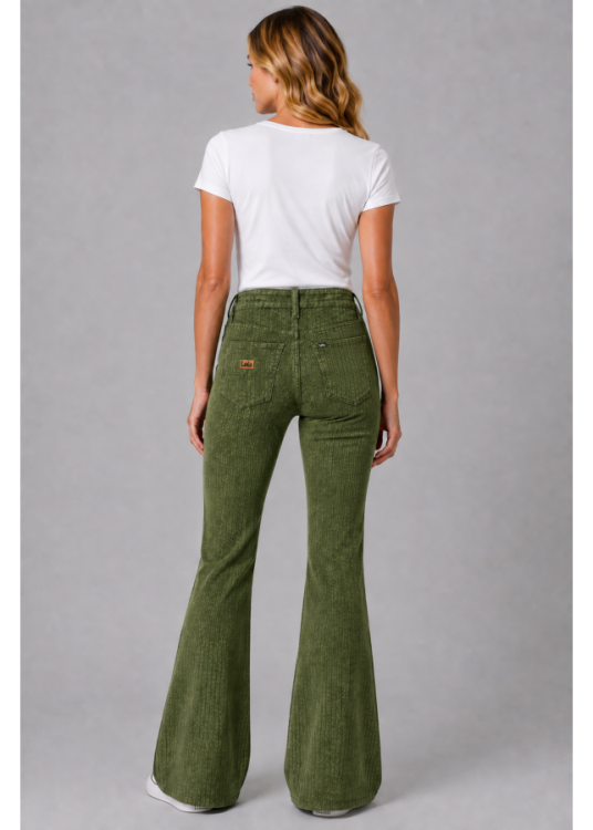 Pantalón Flare Pana Bolsillos De Plastrón verde