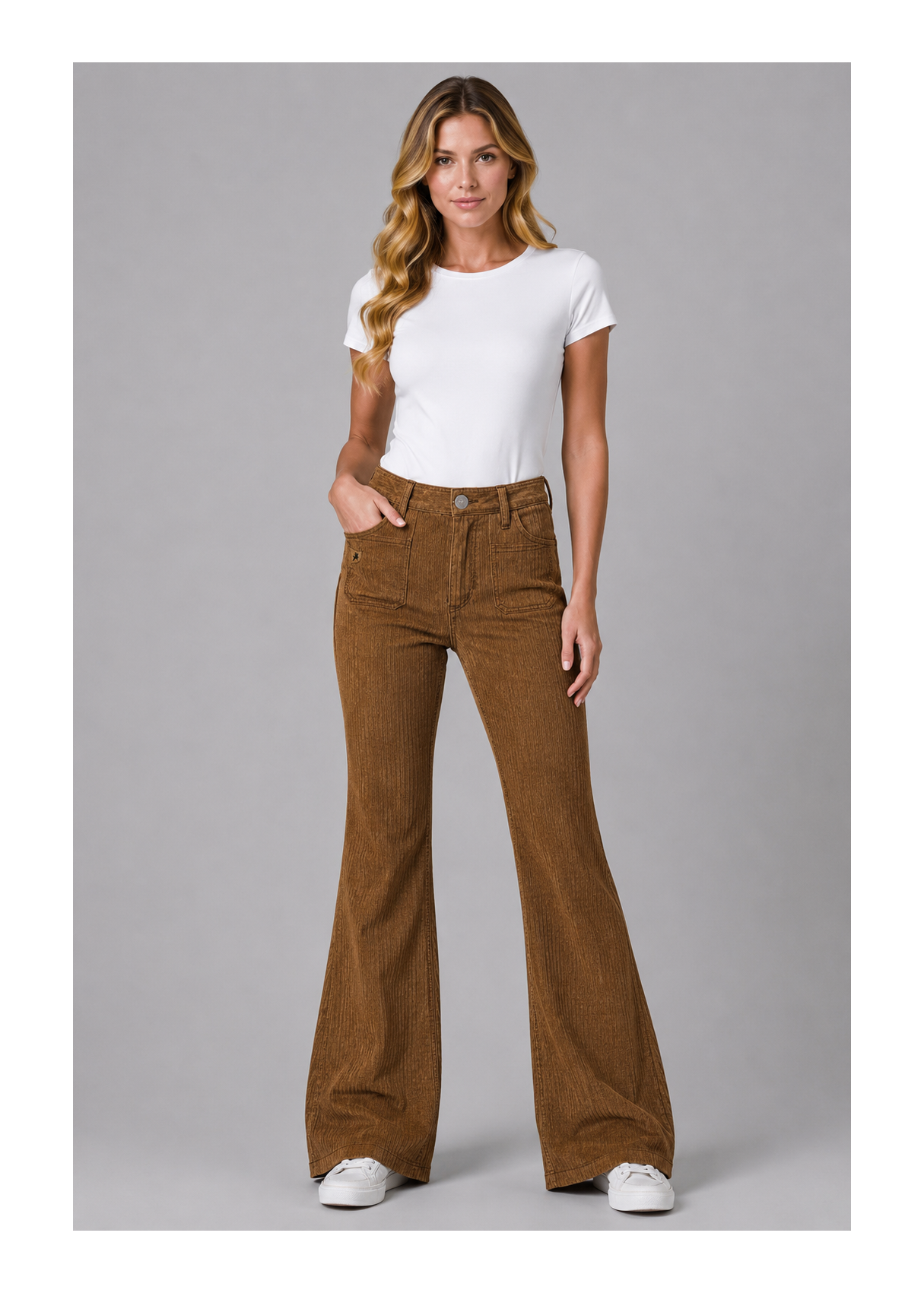 Pantalón Flare Pana Bolsillos De Plastrón marrón