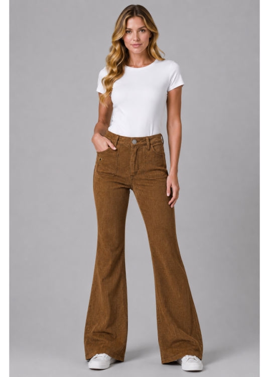 Pantalón Flare Pana Bolsillos De Plastrón marrón