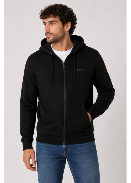 Sudadera Capucha Cremallera logo bordado azul