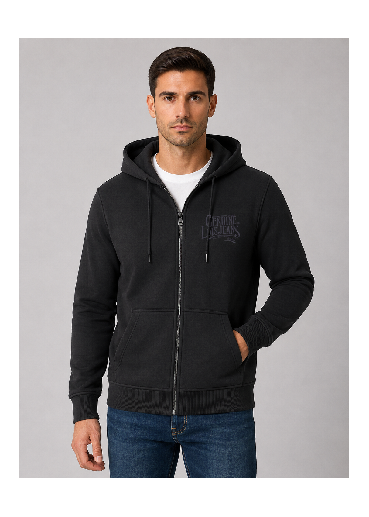 Sudadera Capucha cremallera Gráfica Genuine negra