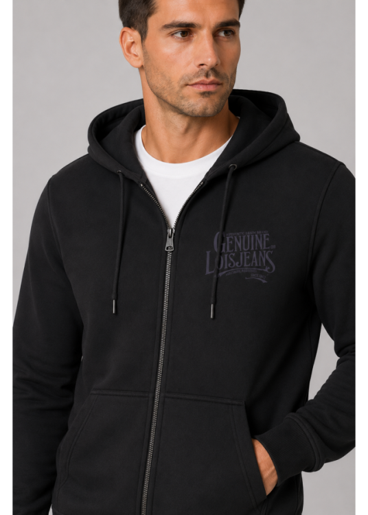 Sudadera Capucha cremallera Gráfica Genuine negra