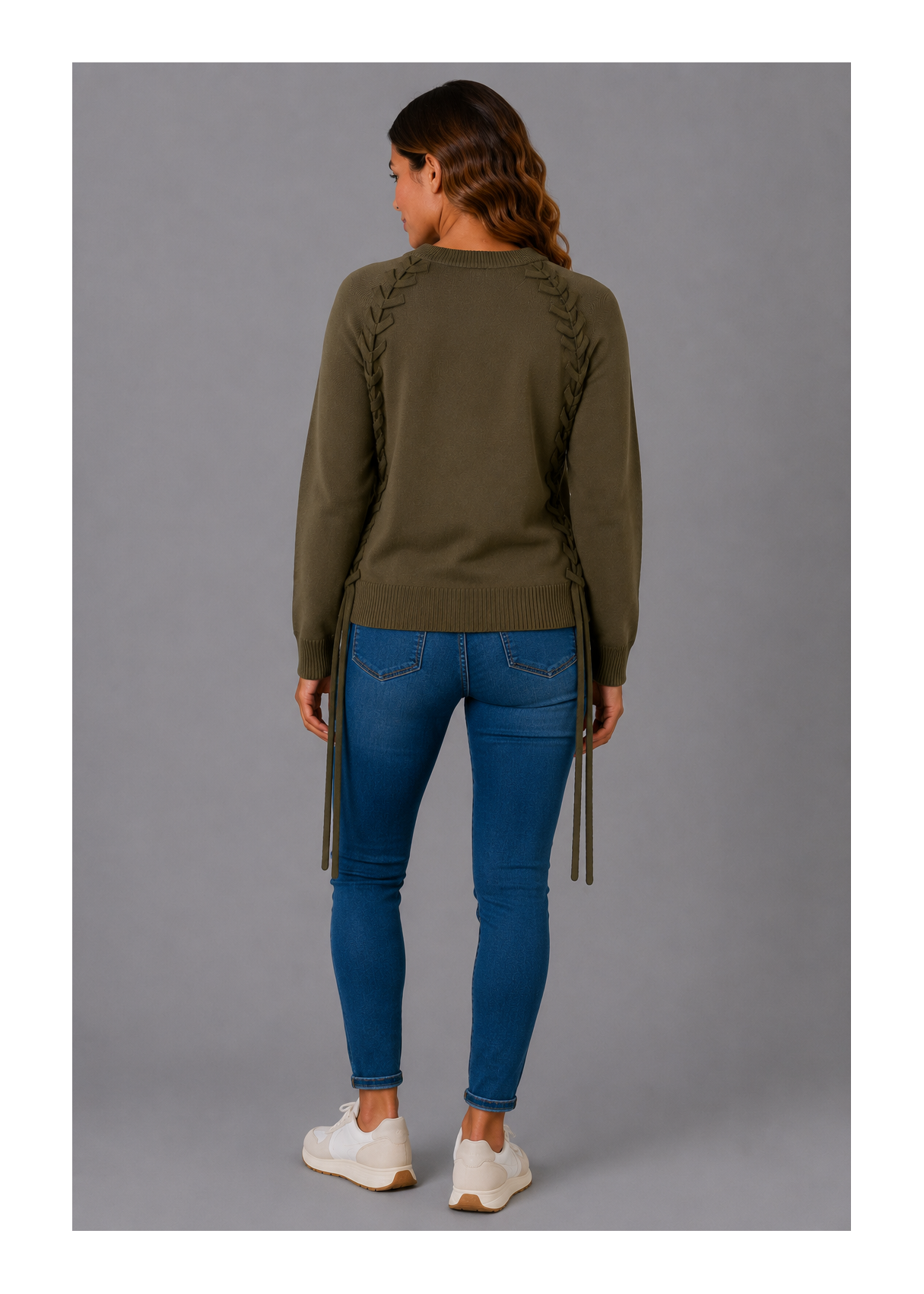 Jersey  Cuello Redondo Detalle Trenzado verde
