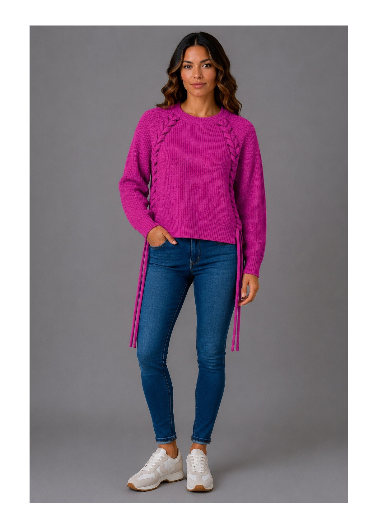 Jersey  Cuello Redondo Detalle Trenzado rosa