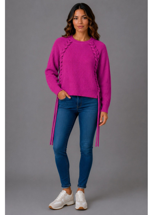 Jersey De Cuello Redondo Con Detalle Trenzado De Jeans Para Mujer  Imagen Cuidada