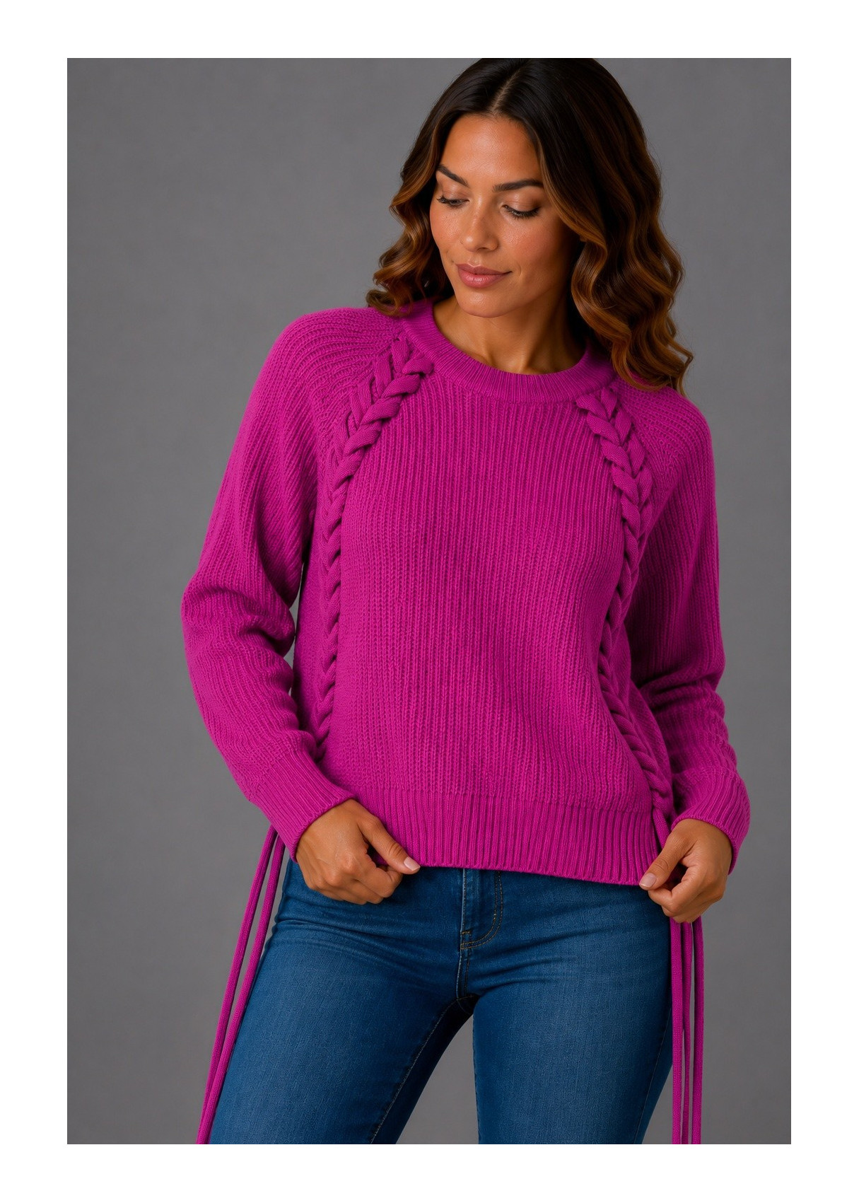 Jersey  Cuello Redondo Detalle Trenzado rosa