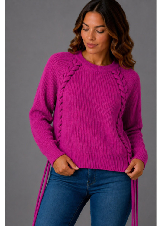 Jersey De Cuello Redondo Con Detalle Trenzado De Jeans Para Mujer  Imagen Cuidada