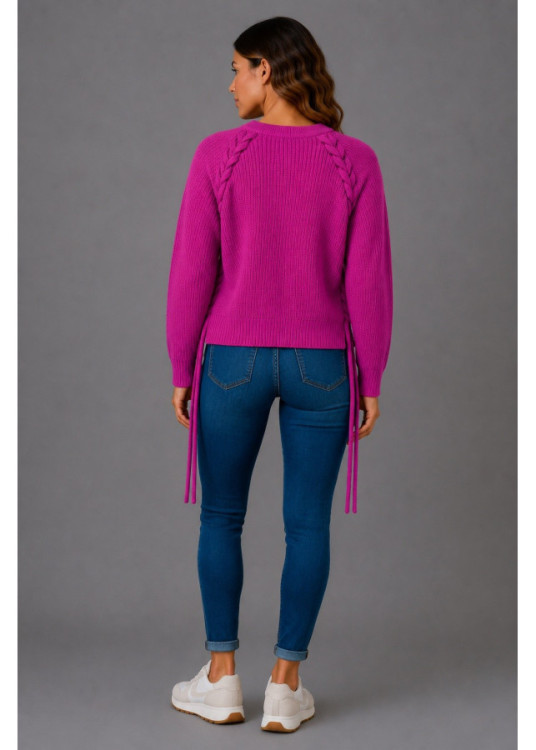 Jersey De Cuello Redondo Con Detalle Trenzado De Jeans Para Mujer  Imagen Cuidada