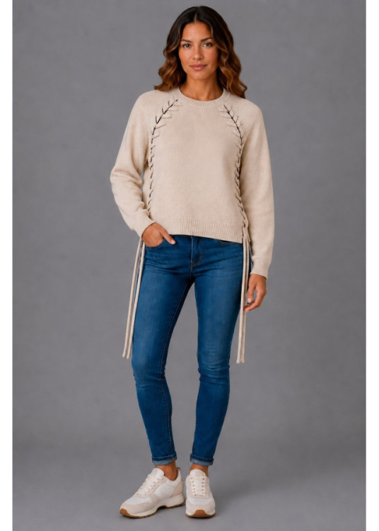 Jersey De Cuello Redondo De Mujer Jeans Con Detalle Trenzado  Línea Actual