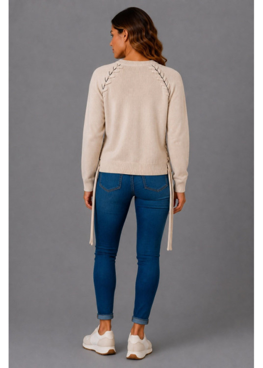 Jersey De Cuello Redondo De Mujer Jeans Con Detalle Trenzado  Línea Actual