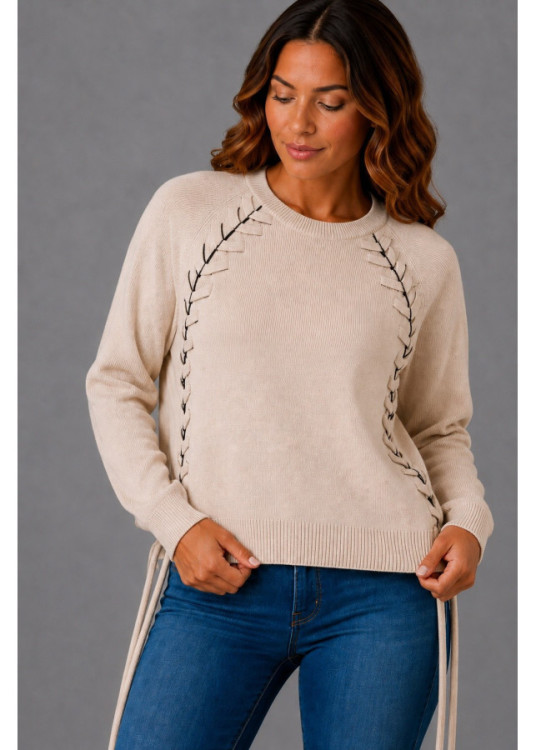 Jersey De Cuello Redondo De Mujer Jeans Con Detalle Trenzado  Línea Actual
