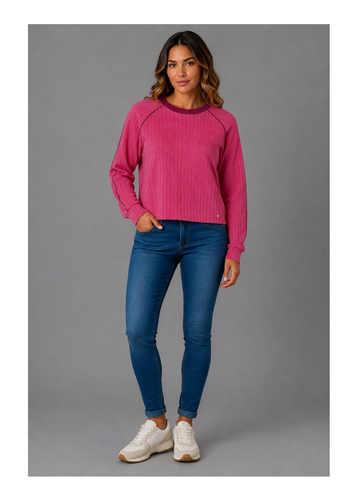 Jersey Cuello Redondo Manga Japonesa Acabado Pelo rosa