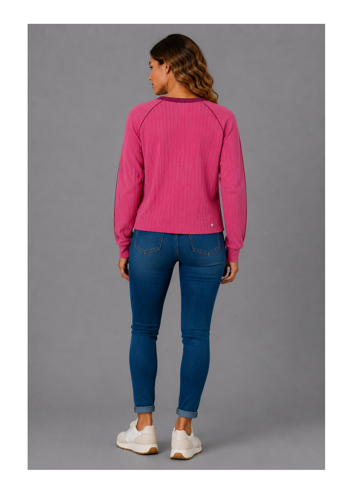 Jersey Cuello Redondo Manga Japonesa Acabado Pelo rosa