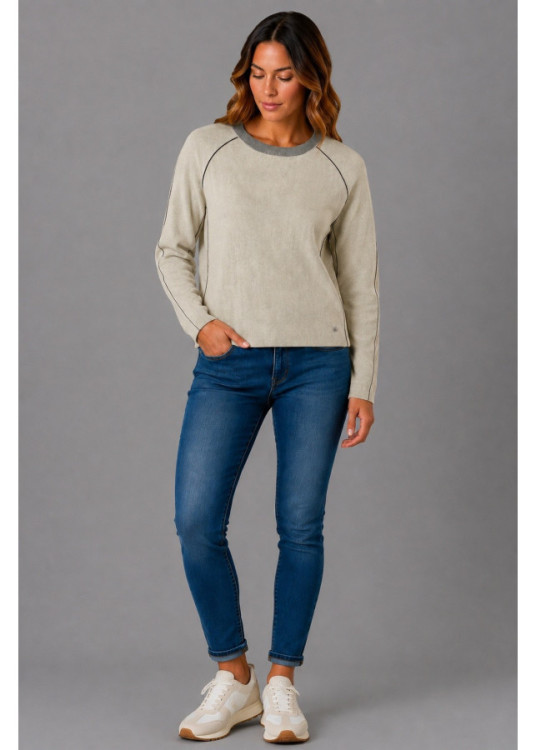 Jersey De Cuello Redondo Con Manga Japonesa Y Acabado De Pelo De Jeans Para Mujer  Diseño Versátil