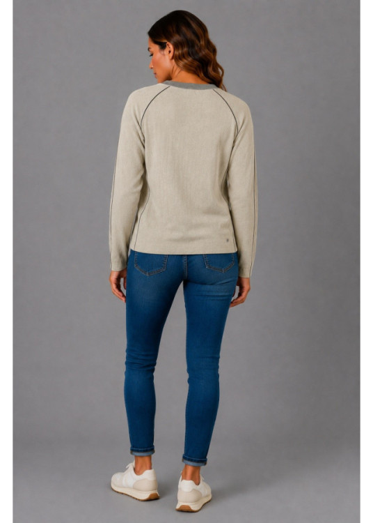 Jersey De Cuello Redondo Con Manga Japonesa Y Acabado De Pelo De Jeans Para Mujer  Diseño Versátil
