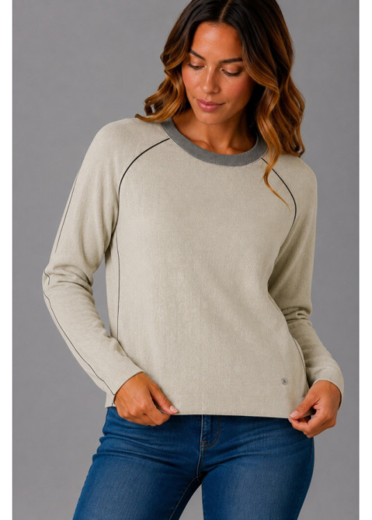 Jersey De Cuello Redondo Con Manga Japonesa Y Acabado De Pelo De Jeans Para Mujer  Diseño Versátil