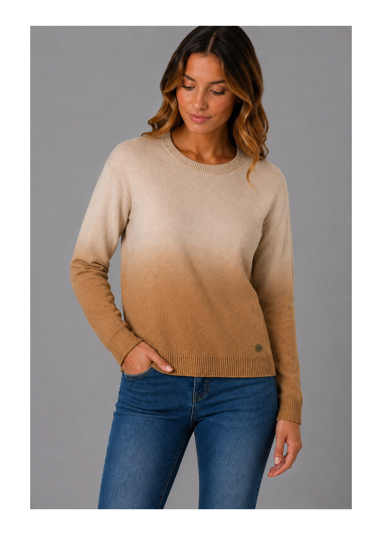 Jersey De Cuello Redondo De Mujer Jeans Con Acabado Degradado  Selección De Invierno
