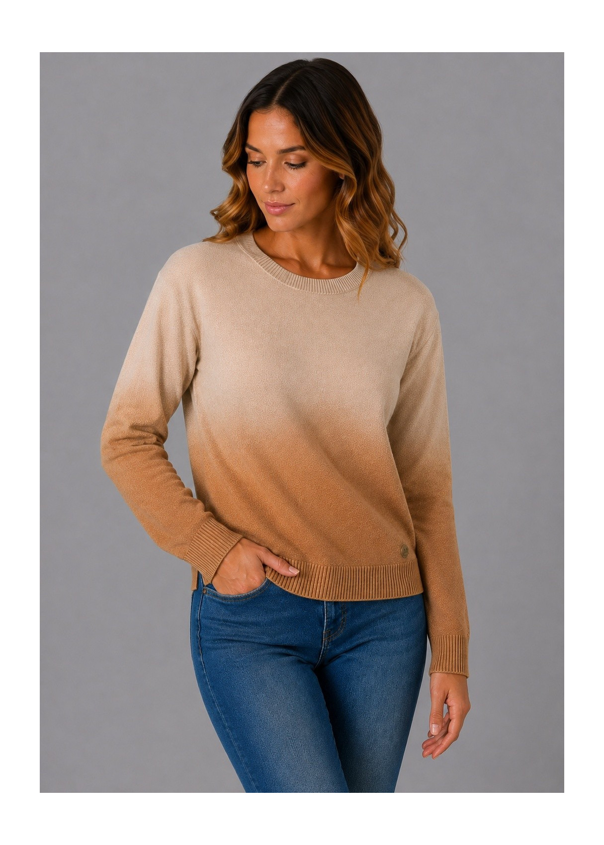 Jersey De Cuello Redondo De Mujer Jeans Con Acabado Degradado  Selección De Invierno