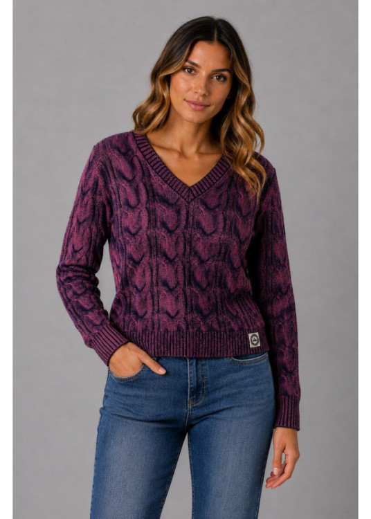 Jersey De Cuello Pico Con Textura De Ochos De Jeans Para Mujer  Carácter Distintivo