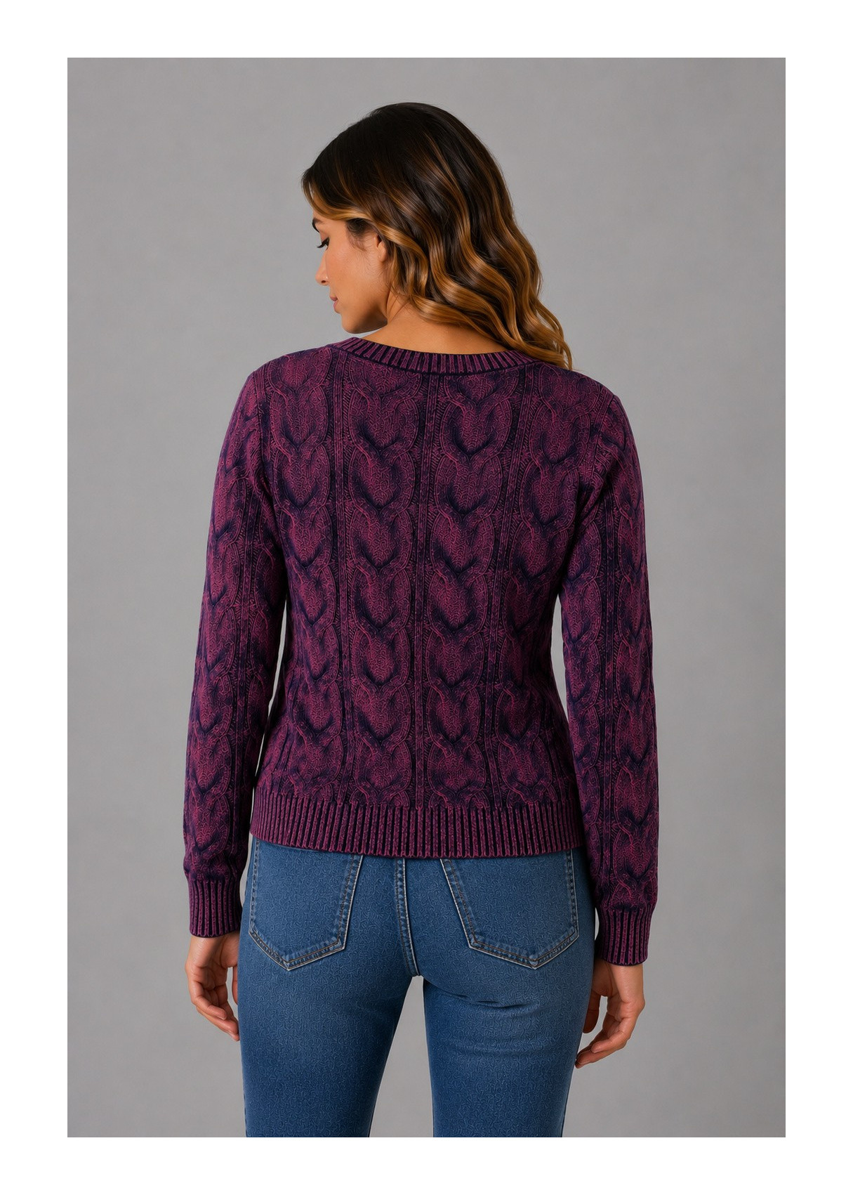 Jersey De Cuello Pico Con Textura De Ochos De Jeans Para Mujer  Carácter Distintivo