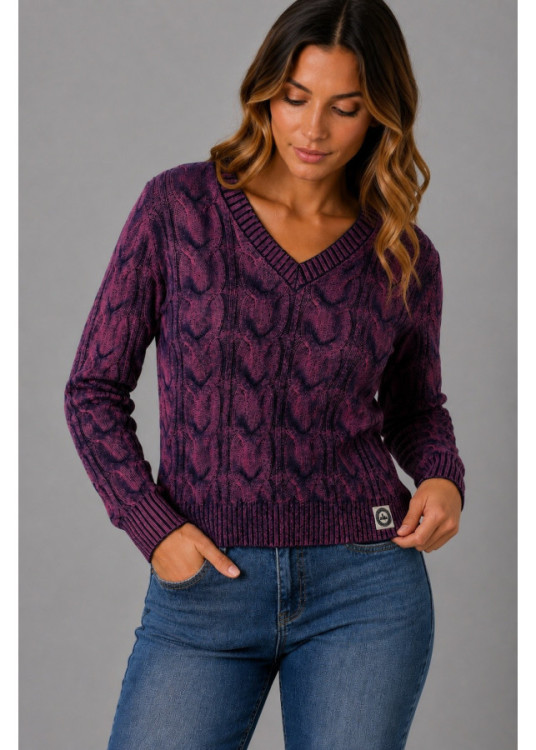 Jersey De Cuello Pico Con Textura De Ochos De Jeans Para Mujer  Carácter Distintivo