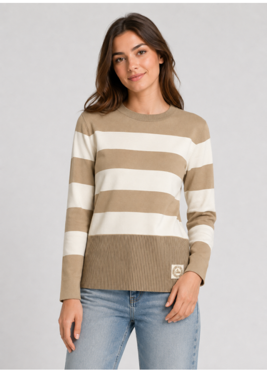 Jersey De Cuello Redondo De Mujer Jeans A Franjas Con Abertura En El Bajo  Esencial De Invierno