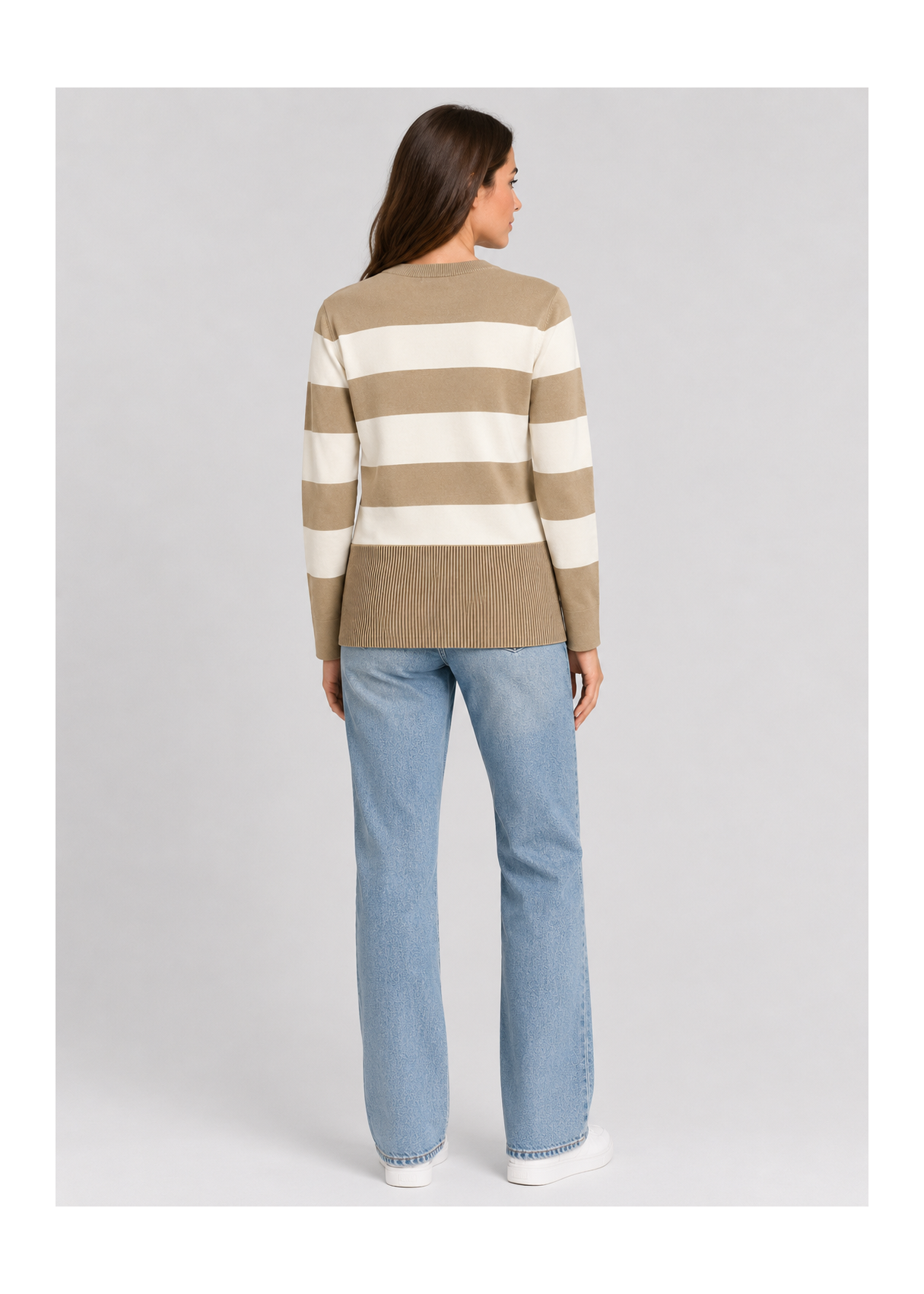 Jersey De Cuello Redondo De Mujer Jeans A Franjas Con Abertura En El Bajo  Esencial De Invierno