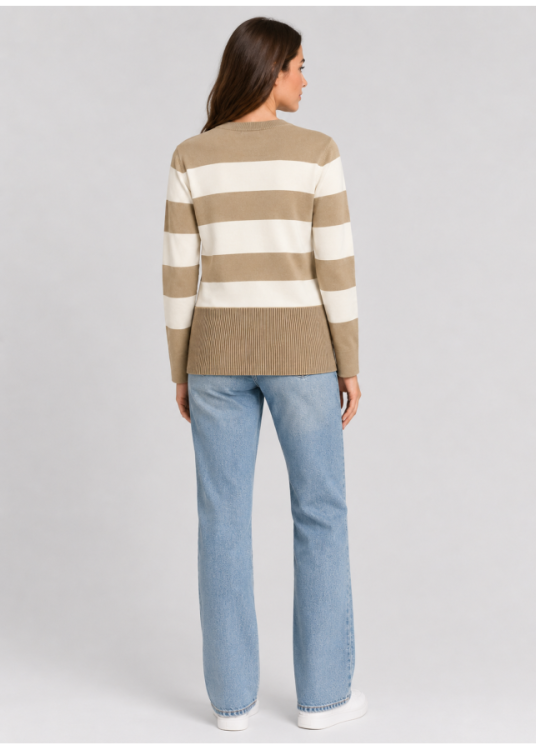 Jersey De Cuello Redondo De Mujer Jeans A Franjas Con Abertura En El Bajo  Esencial De Invierno