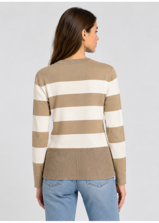 Jersey De Cuello Redondo De Mujer Jeans A Franjas Con Abertura En El Bajo  Esencial De Invierno