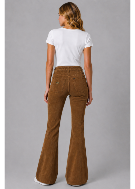 Pantalón Flare Pana Bolsillos De Plastrón marrón
