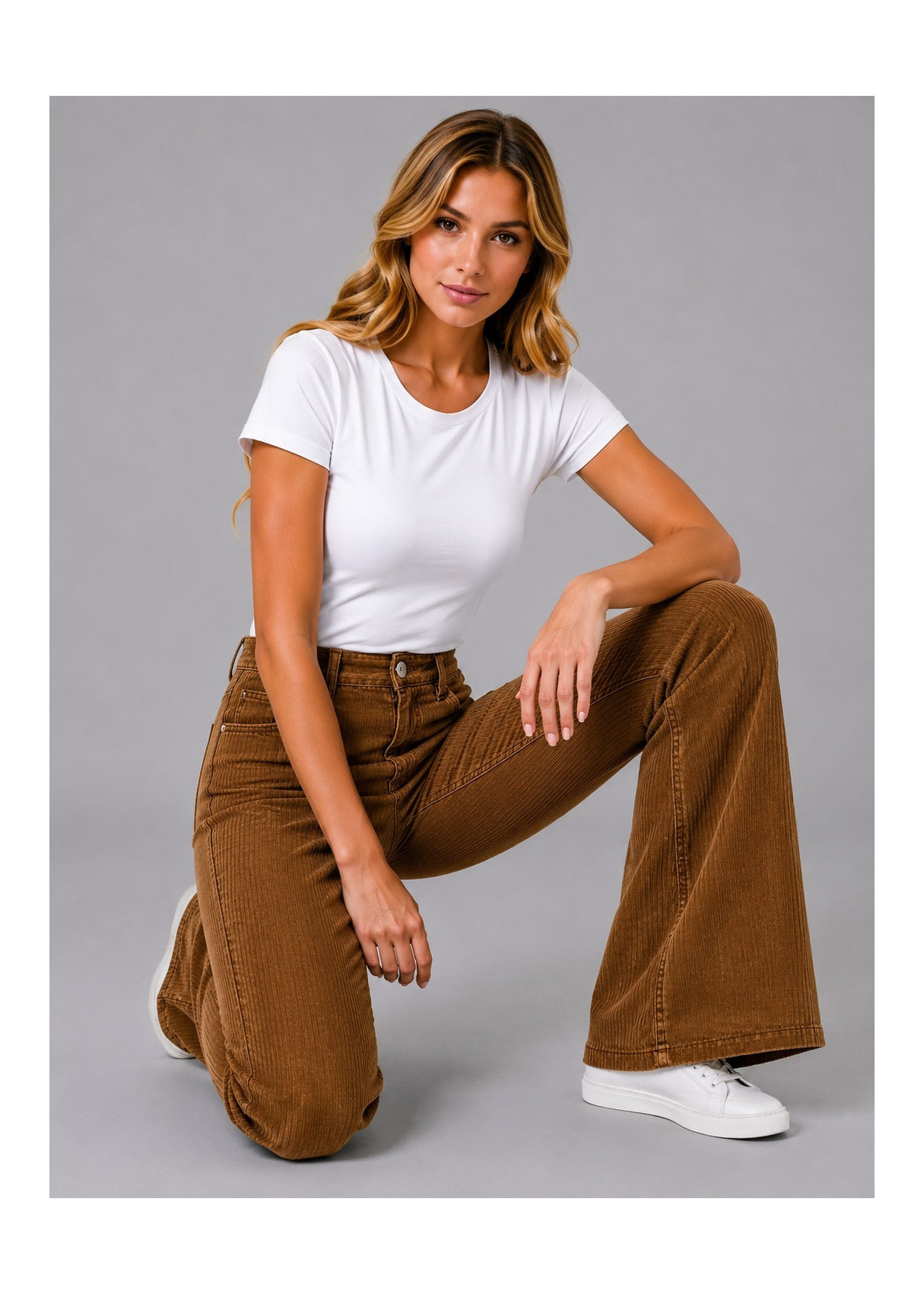 Pantalón Flare Pana Bolsillos De Plastrón marrón