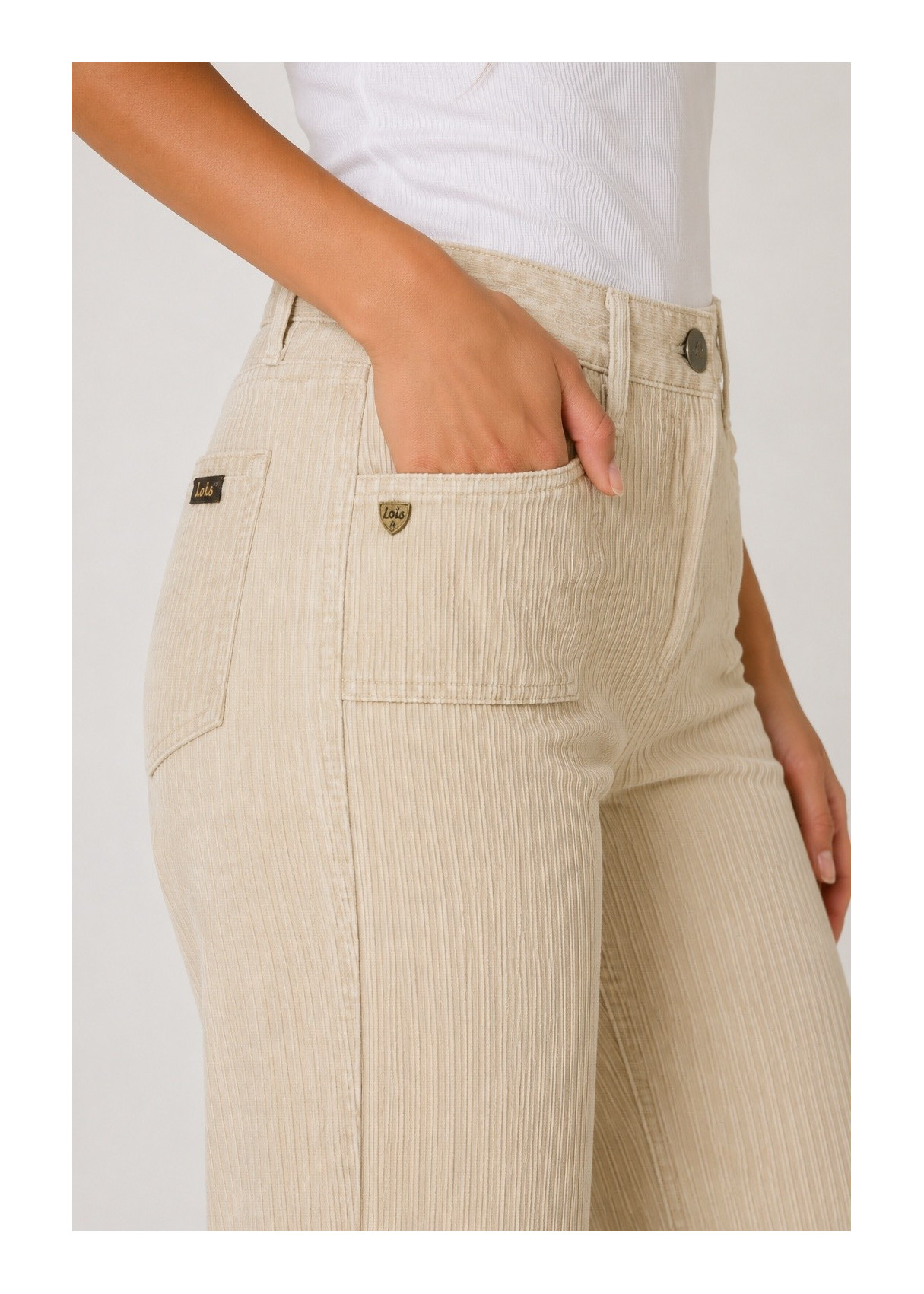 Pantalón bootcut Color Pana Bolsillos De Plastrón beige