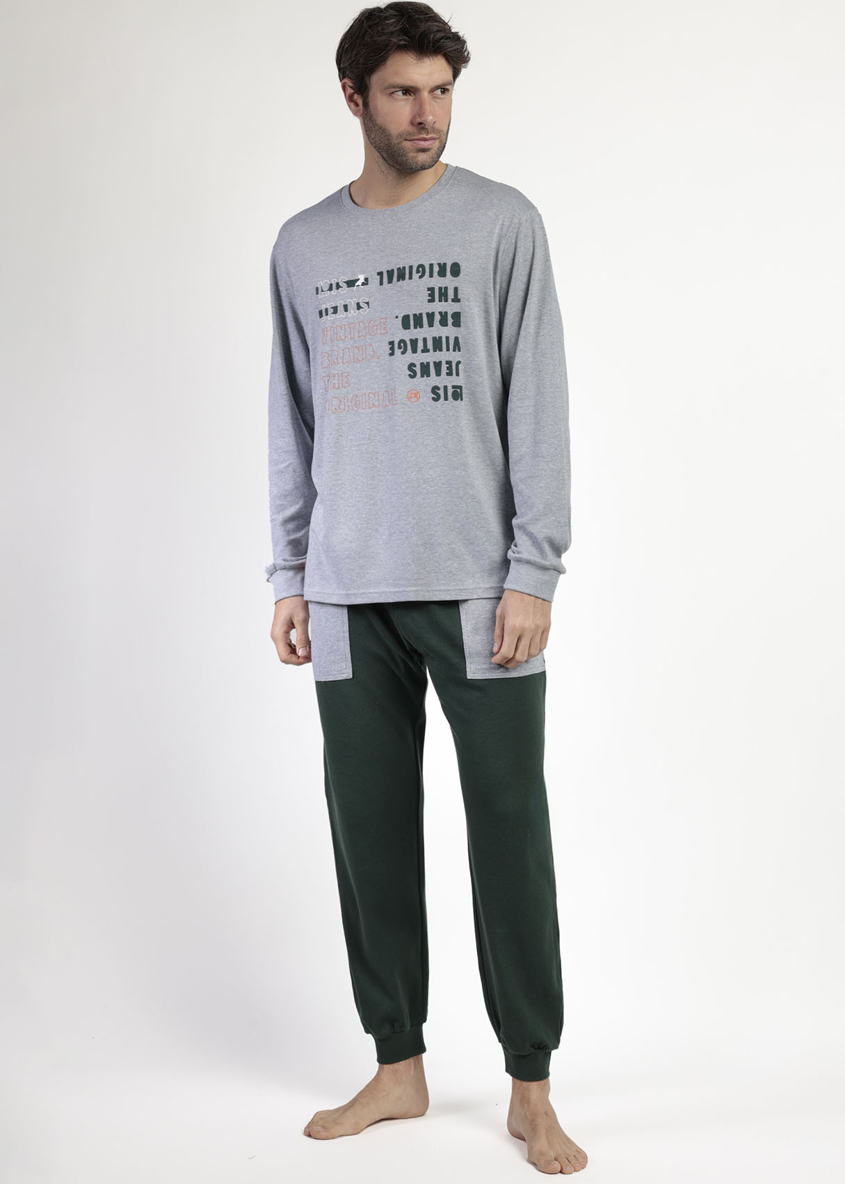 Pijama Manga Larga estampada gris