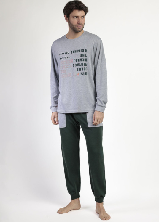 Pijama Manga Larga estampada gris