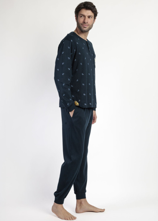 Pijama Manga Larga cuello tapeta azul
