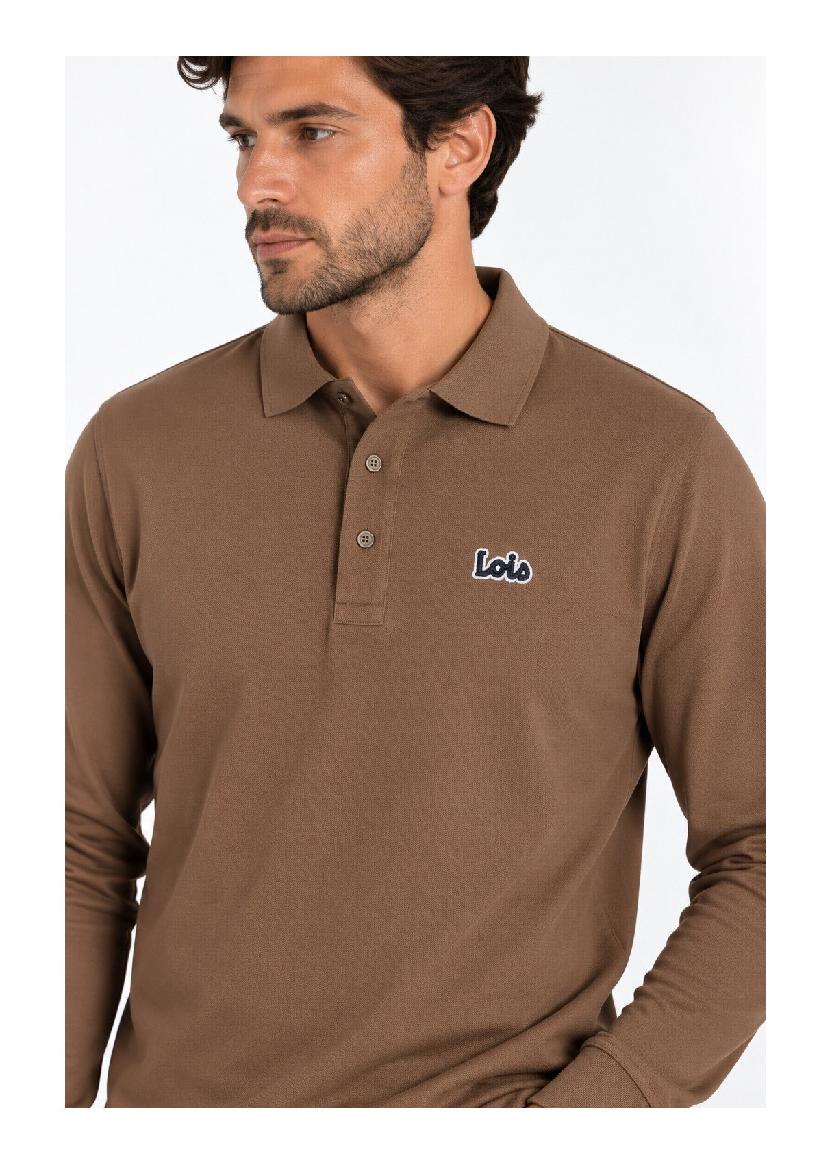 Polo Manga Larga Piqué Parche Logo bordado marrón