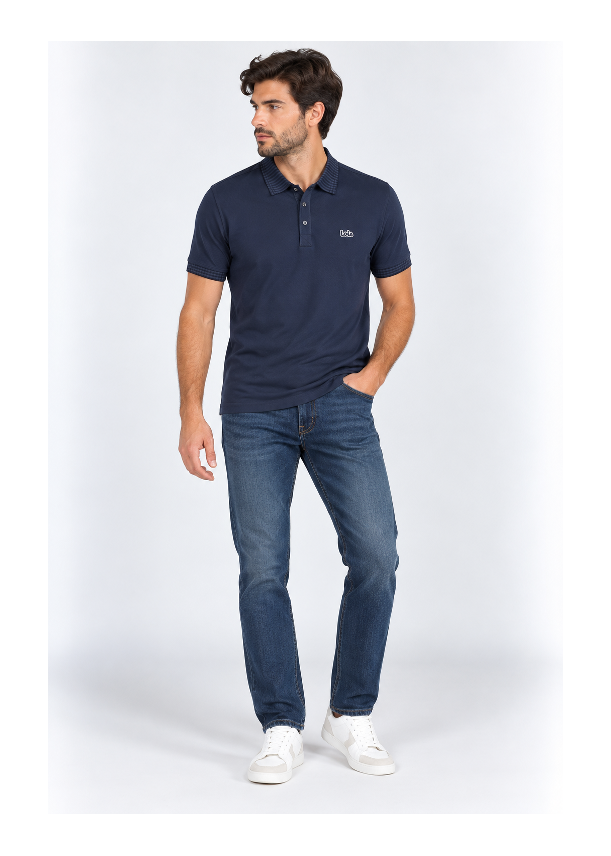 Polo Manga Corta Parche Logo azul